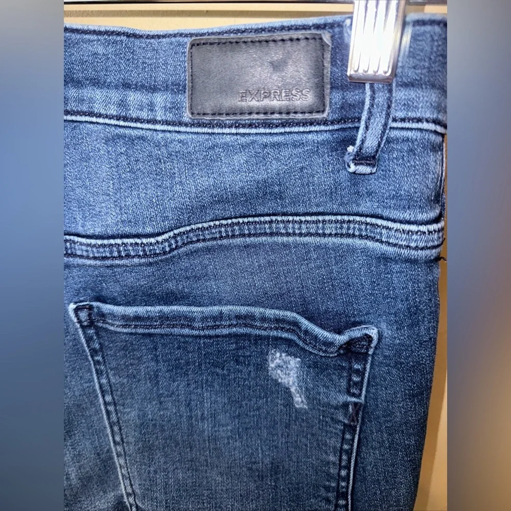 Express Distressed Stretch Ankle High Rise Jeans Women's 4R  Blue Denim Perfect - Picture 6 of 7